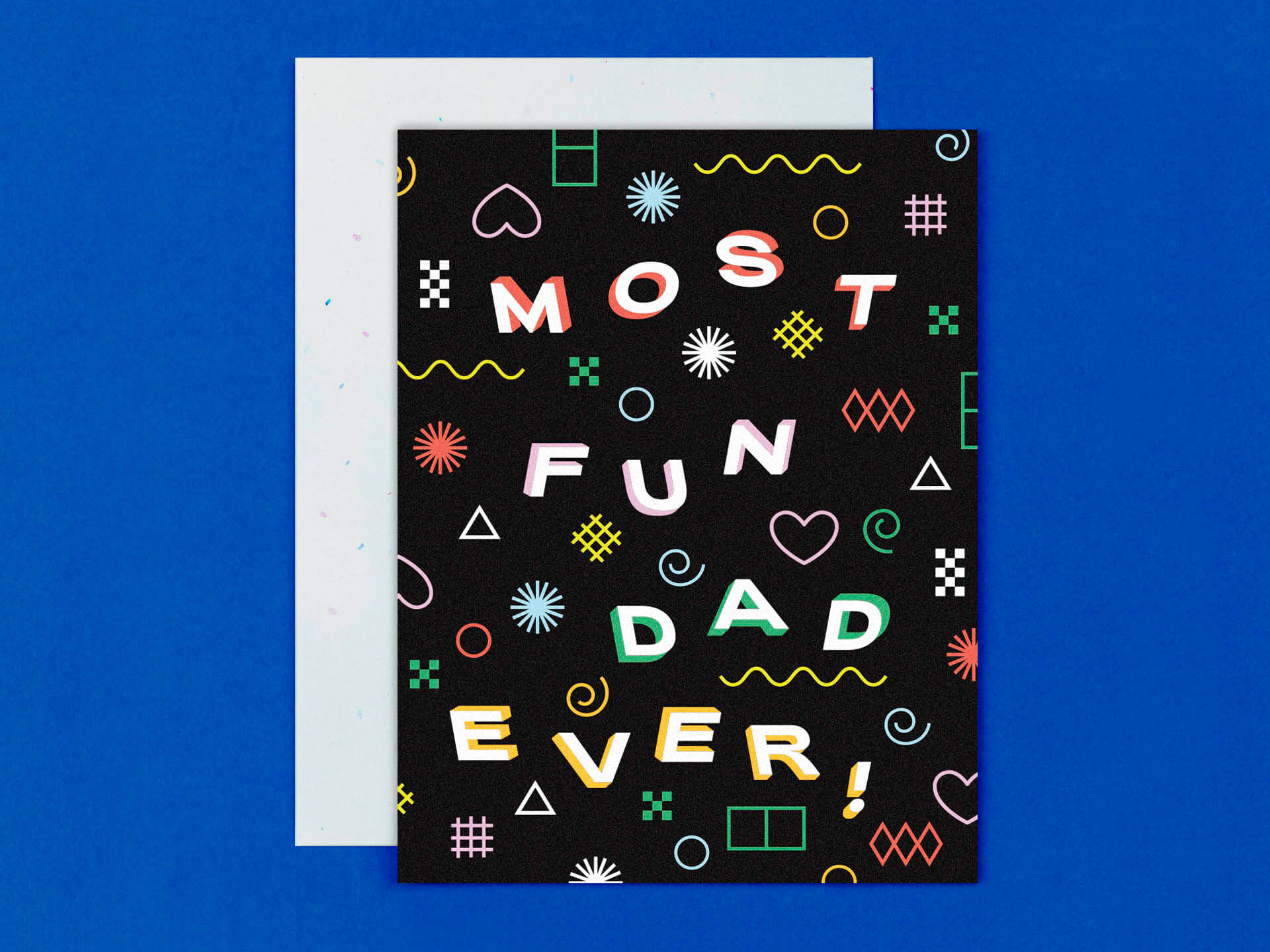 Most Fun Dad Ever Father's Day card or Dad's birthday card with pattern of colorful geometric shapes. Made in USA by My Darlin' @mydarlin_bk