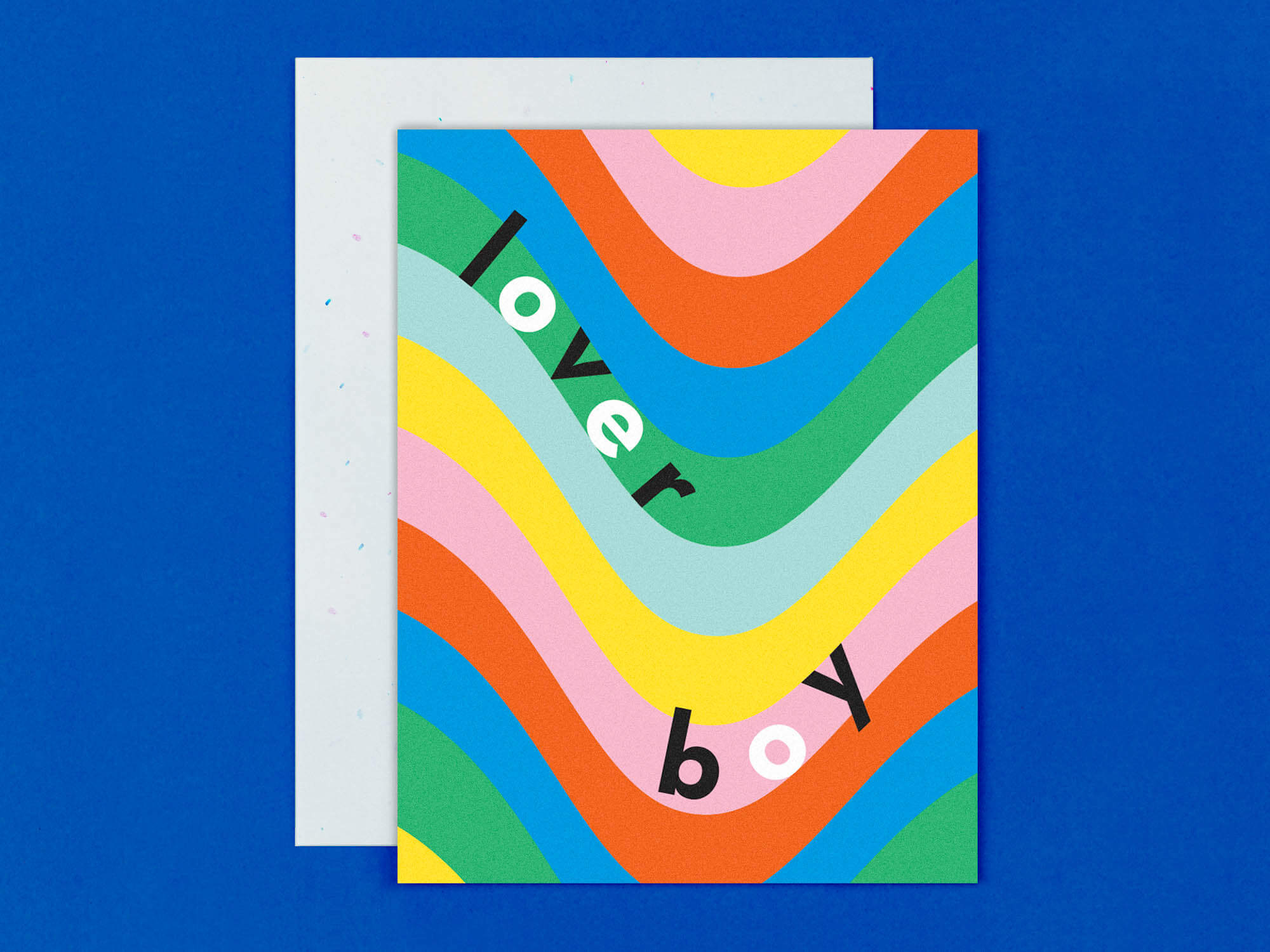 Lover Boy rainbow love, valentine's day, or anniversary card with trippy rainbow pattern. Made in USA by My Darlin' @mydarlin_bk