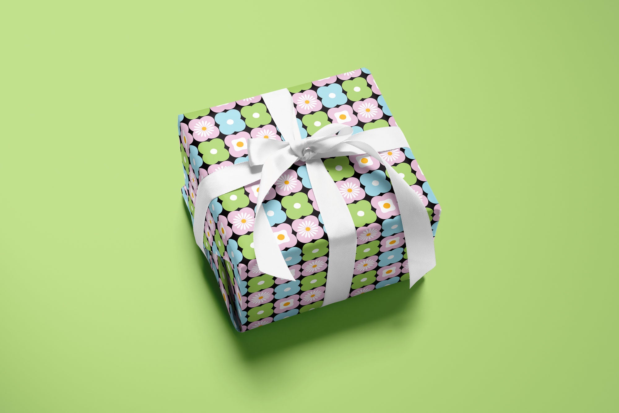 Mod flower pattern wrapping paper. Colorful, modern, gift wrapping sheets with fun prints and patterns by @mydarlin_bk. Made in USA.