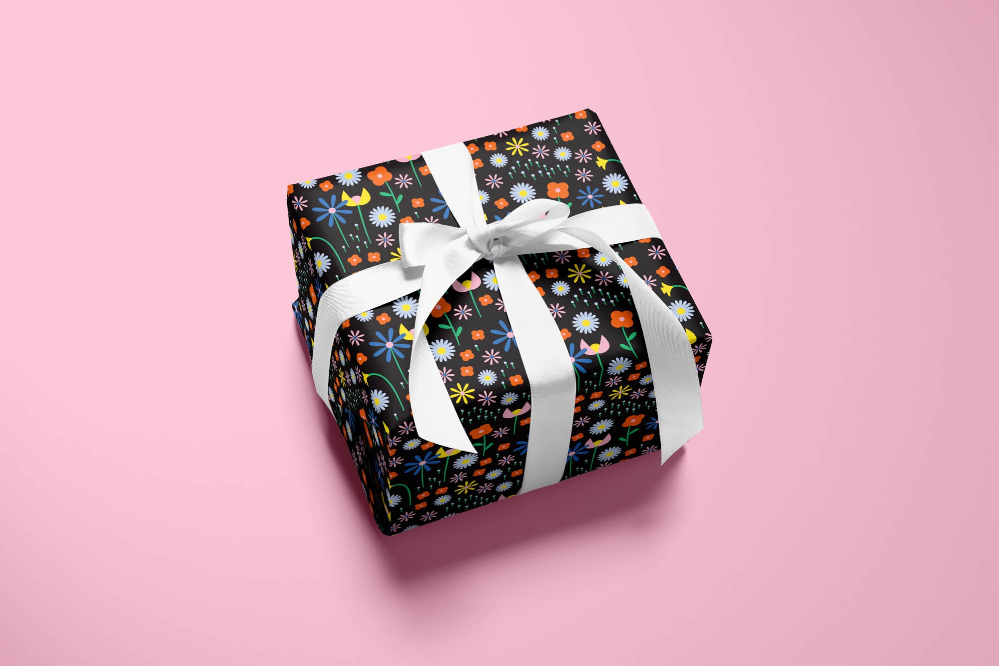 Mod woodland flower pattern wrapping paper. Colorful, modern, gift wrapping sheets with fun prints and patterns by @mydarlin_bk. Made in USA.
