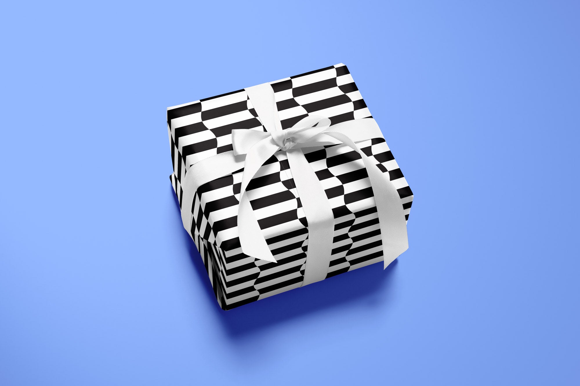 Striple Double black and white wavy checkerboard pattern wrapping paper. Colorful, modern, gift wrapping sheets with fun prints and patterns by @mydarlin_bk. Made in USA.