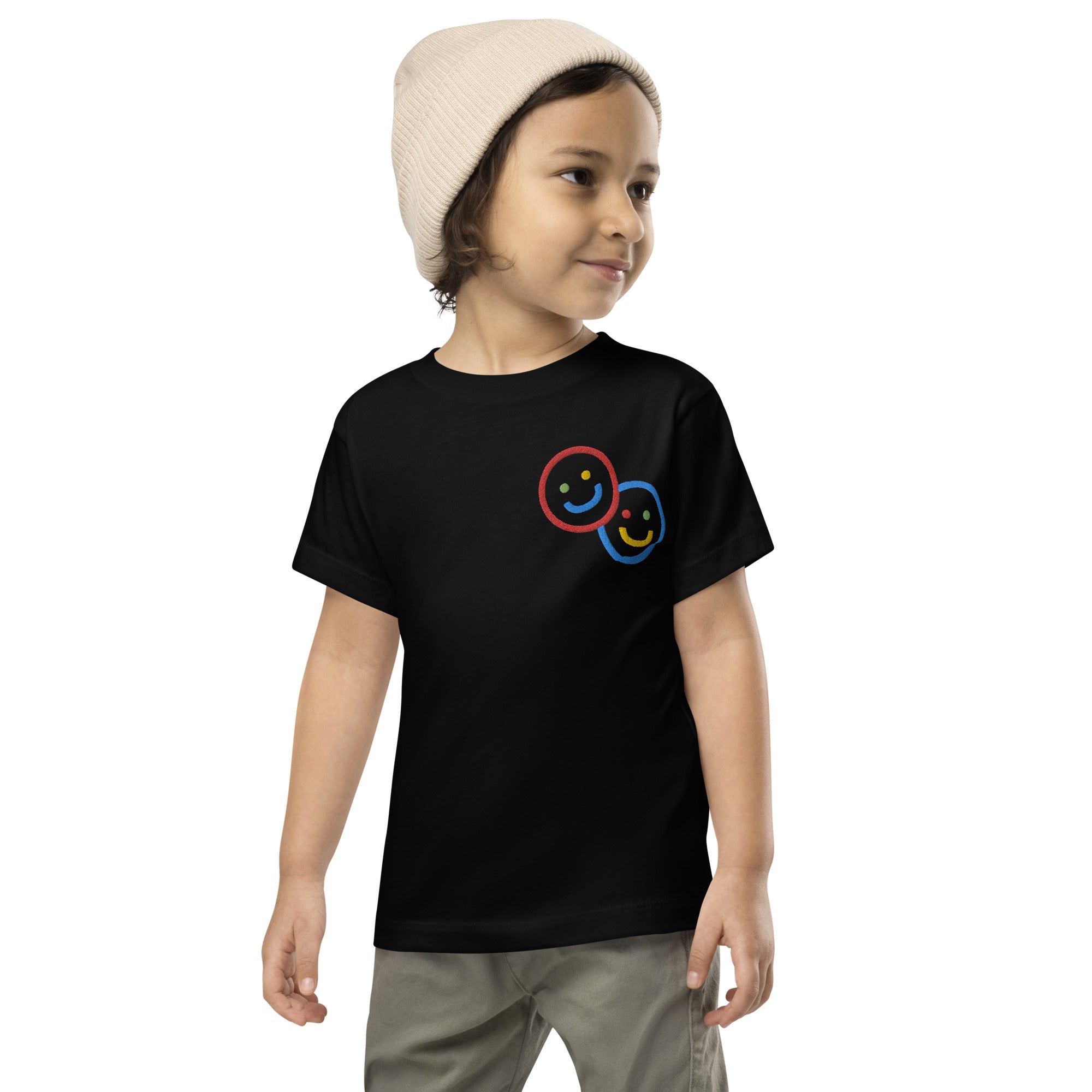 Colorblock Double Smileys Embroidered Toddler Tee