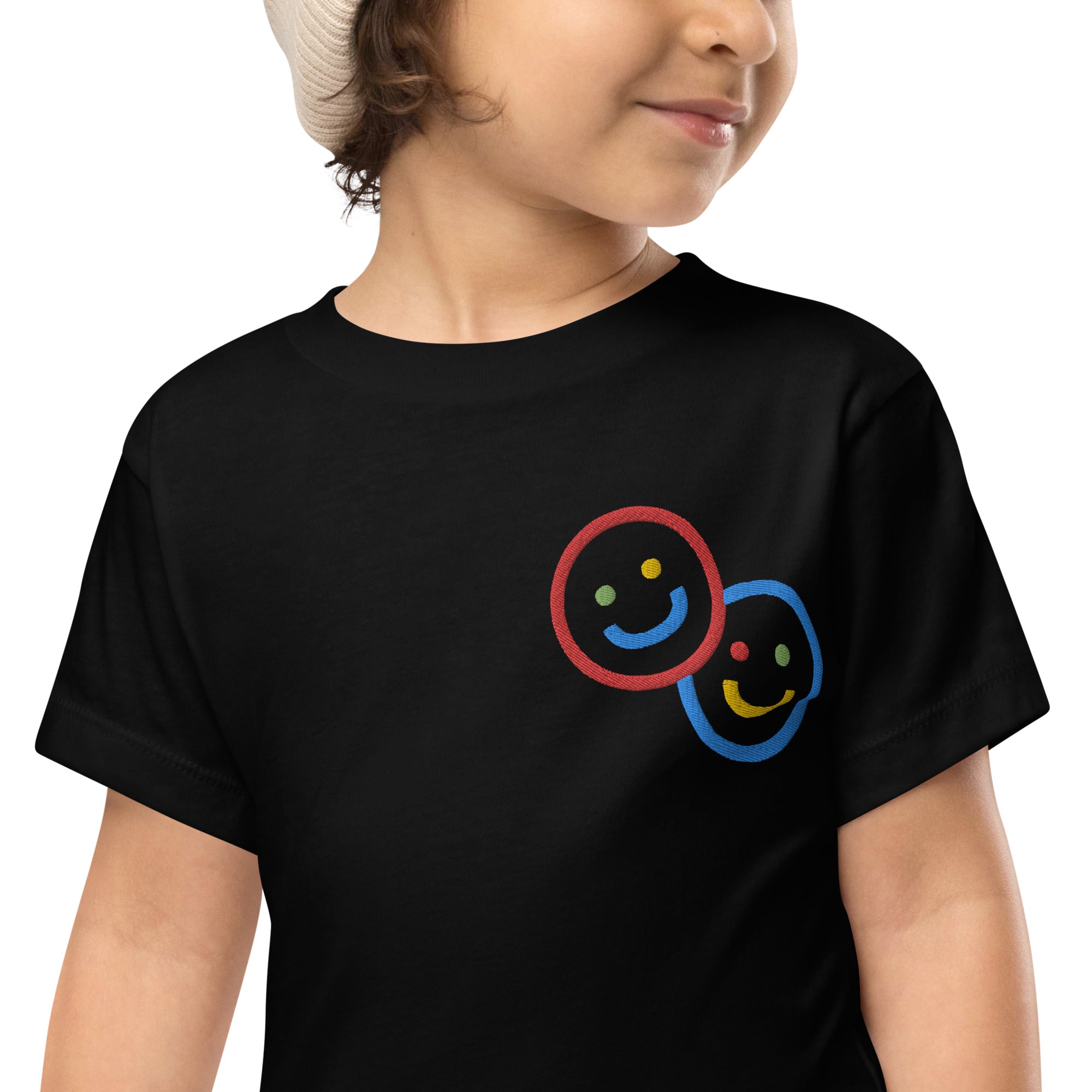 Colorblock Double Smileys Embroidered Toddler Tee
