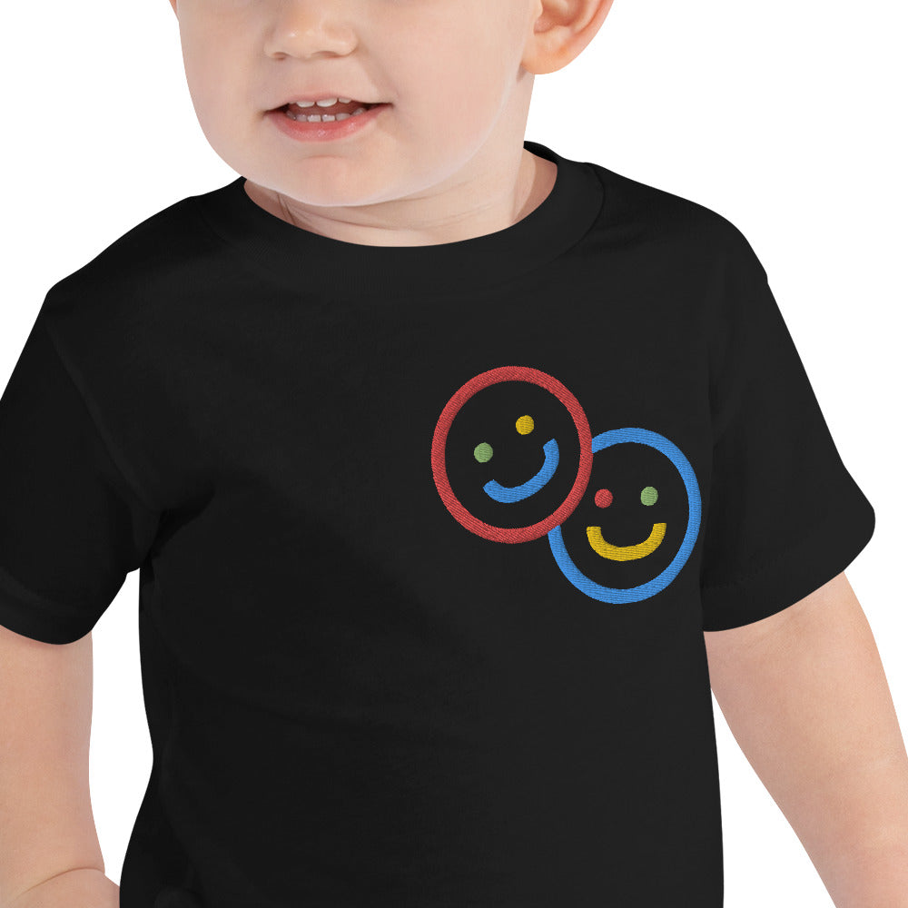 Colorblock Double Smileys Embroidered Toddler Tee