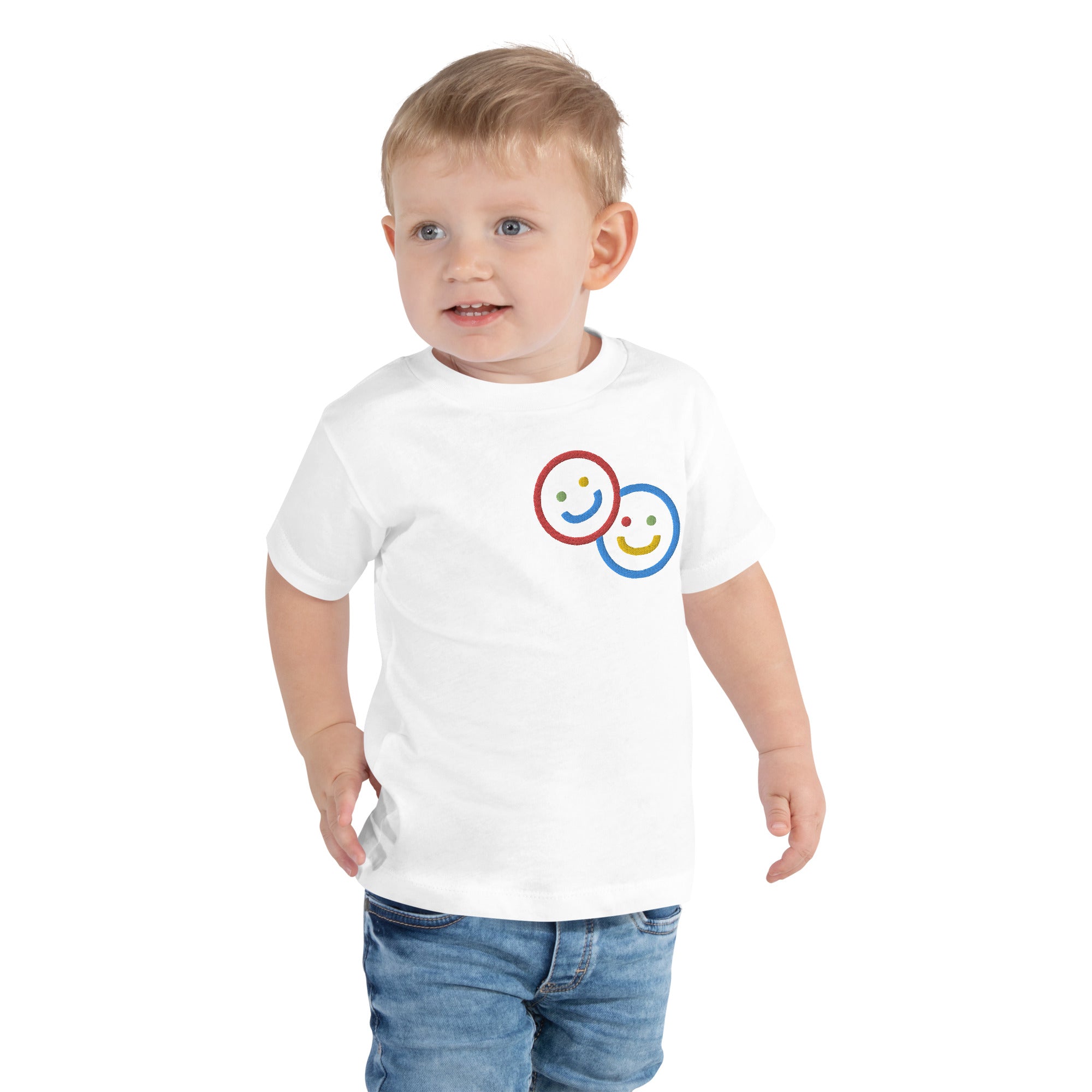 Colorblock Double Smileys Embroidered Toddler Tee