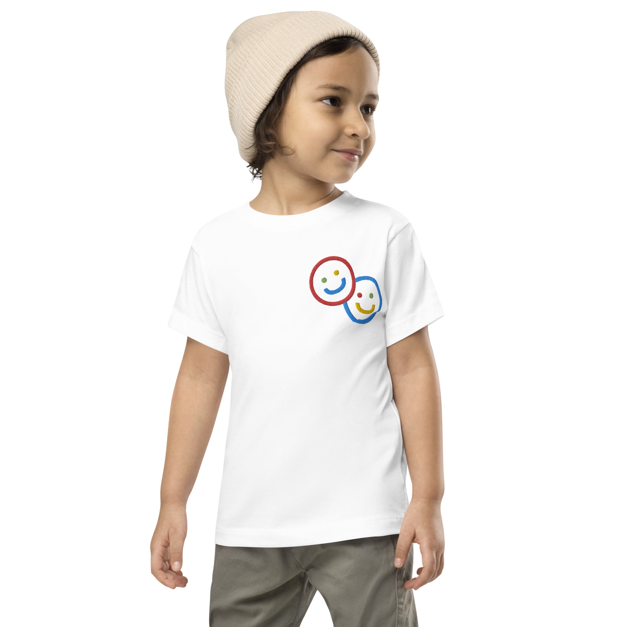 Colorblock Double Smileys Embroidered Toddler Tee