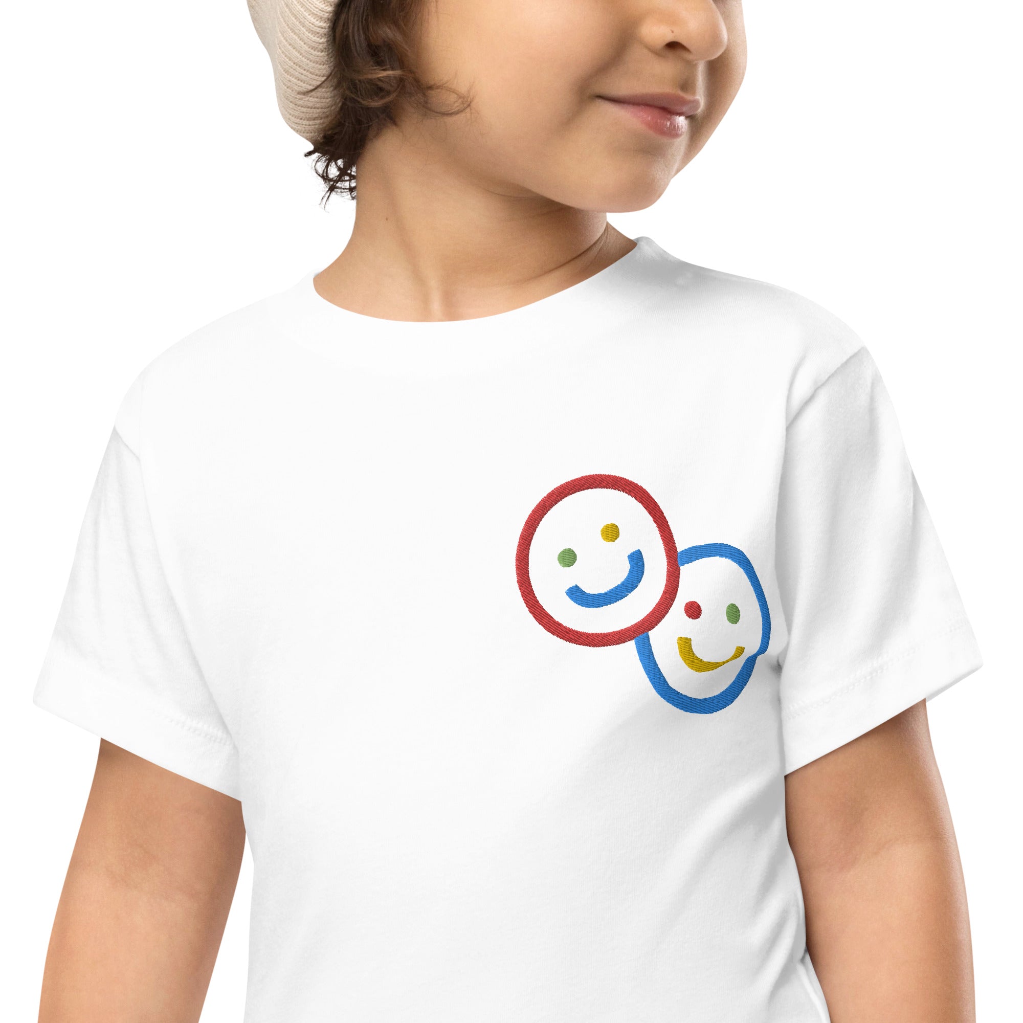Colorblock Double Smileys Embroidered Toddler Tee