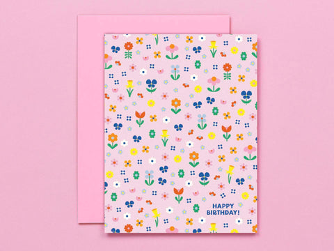Ditsy Flower Friends Birthday Card