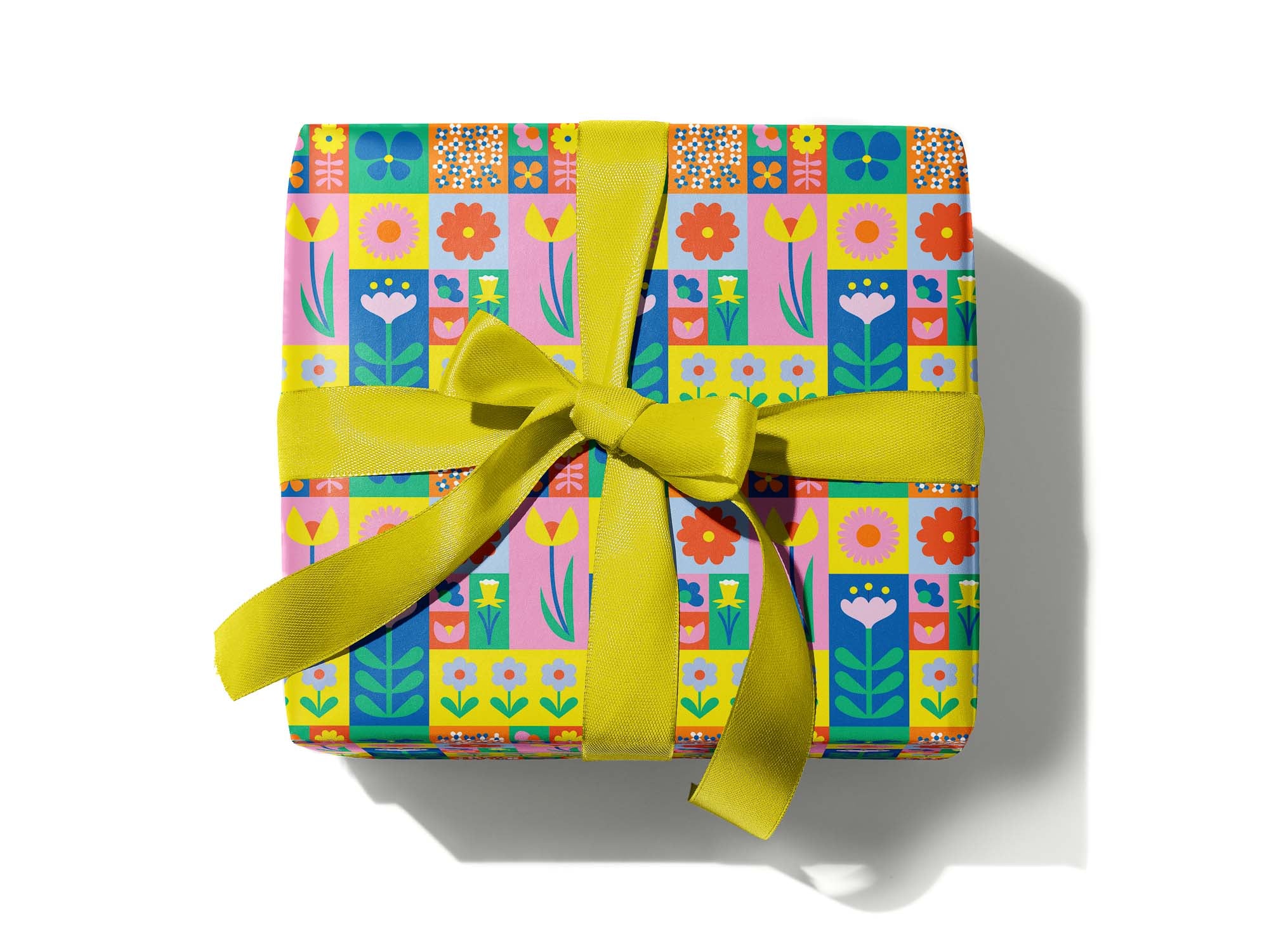 Flower Block Colorblock Floral Wrapping Paper