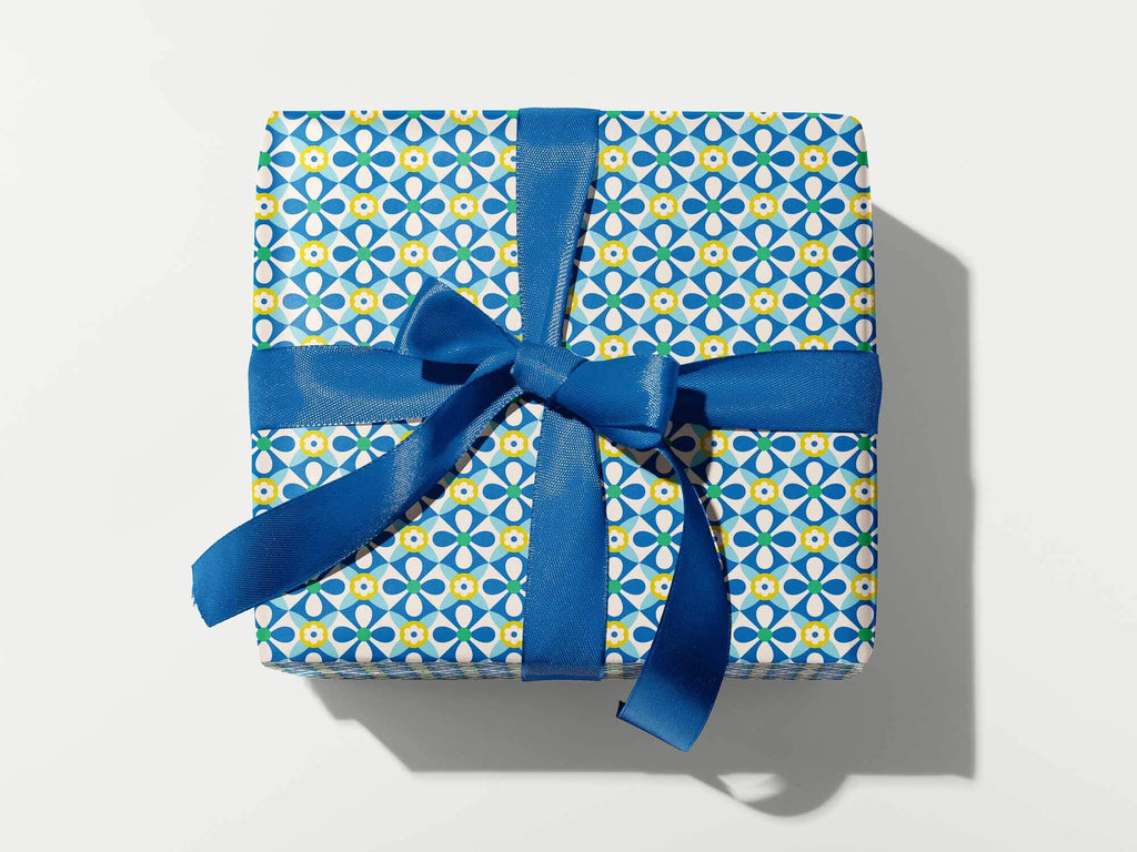 Chez Paris (blue) • Geometric Floral Hanukkah Gift Wrap Sheets or Roll
