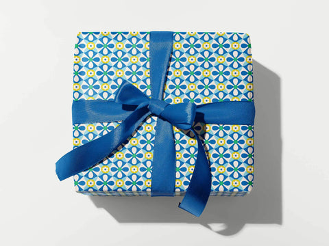 Chez Paris (blue) • Geometric Floral Hanukkah Gift Wrap Sheets or Roll