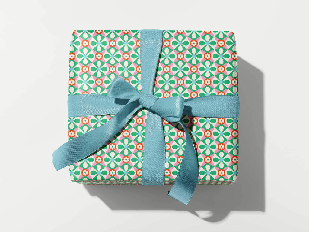 Chez Paris (green) • Geometric Floral Holiday Gift Wrap Sheets or Roll