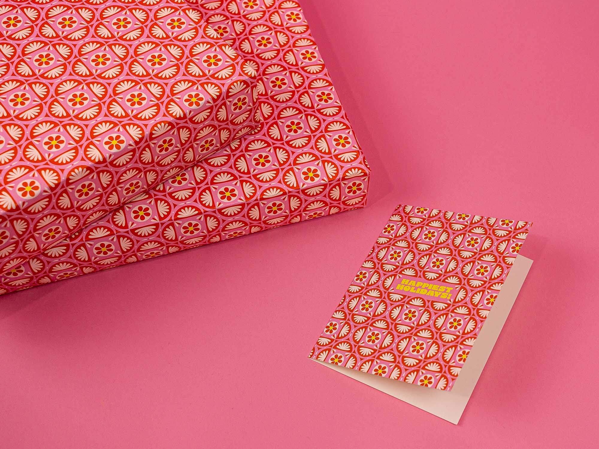 Festive Holidays • Festive Pattern Holiday Card (pink)