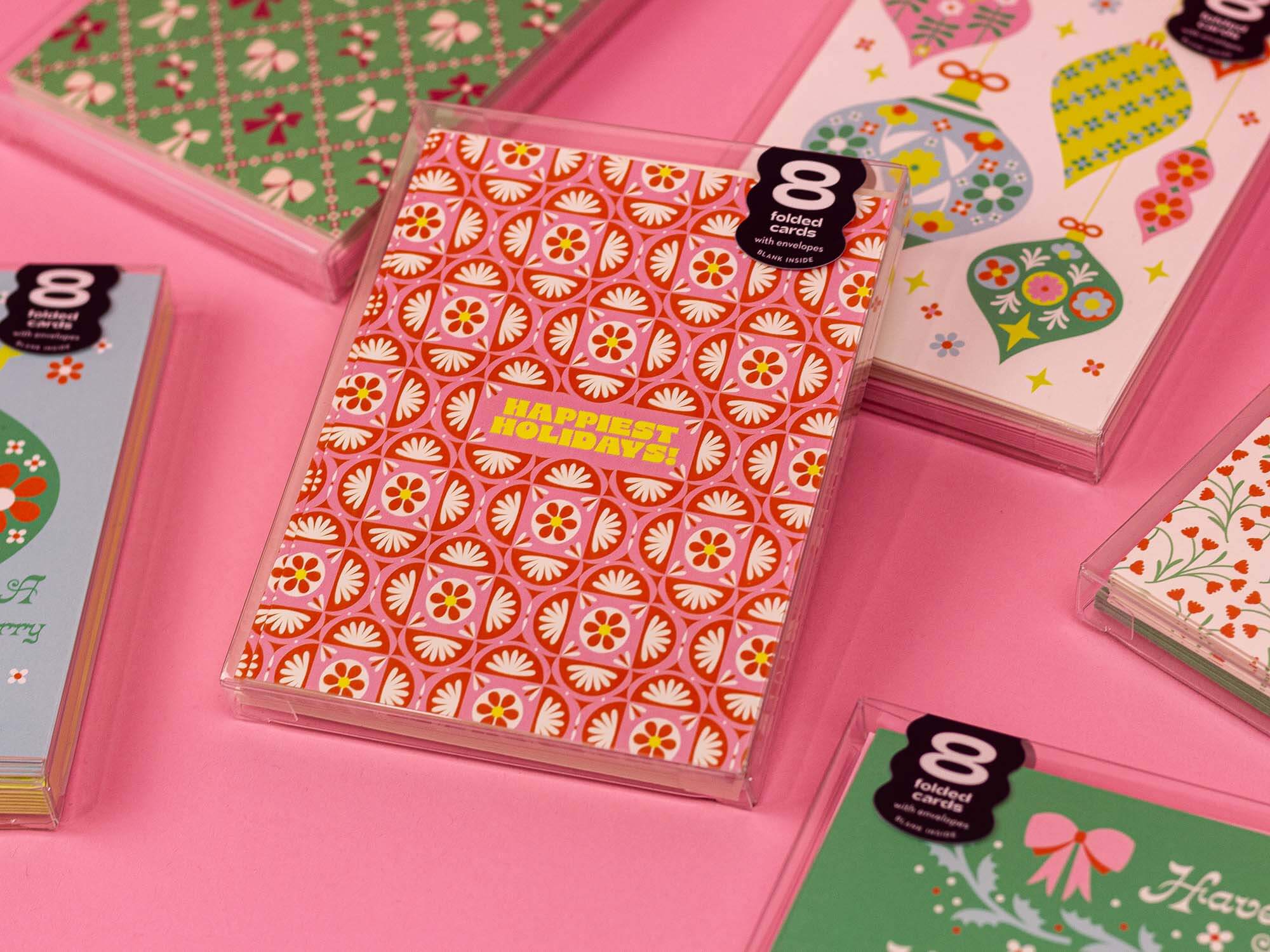 Festive Holidays • Festive Pattern Holiday Card (pink)