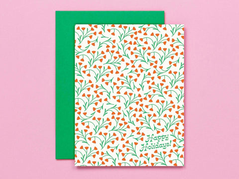 Crimson Holidays • Retro Floral Vines Holiday Card