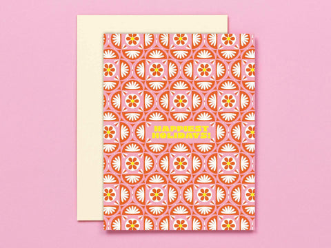 Festive Holidays • Festive Pattern Holiday Card (pink)