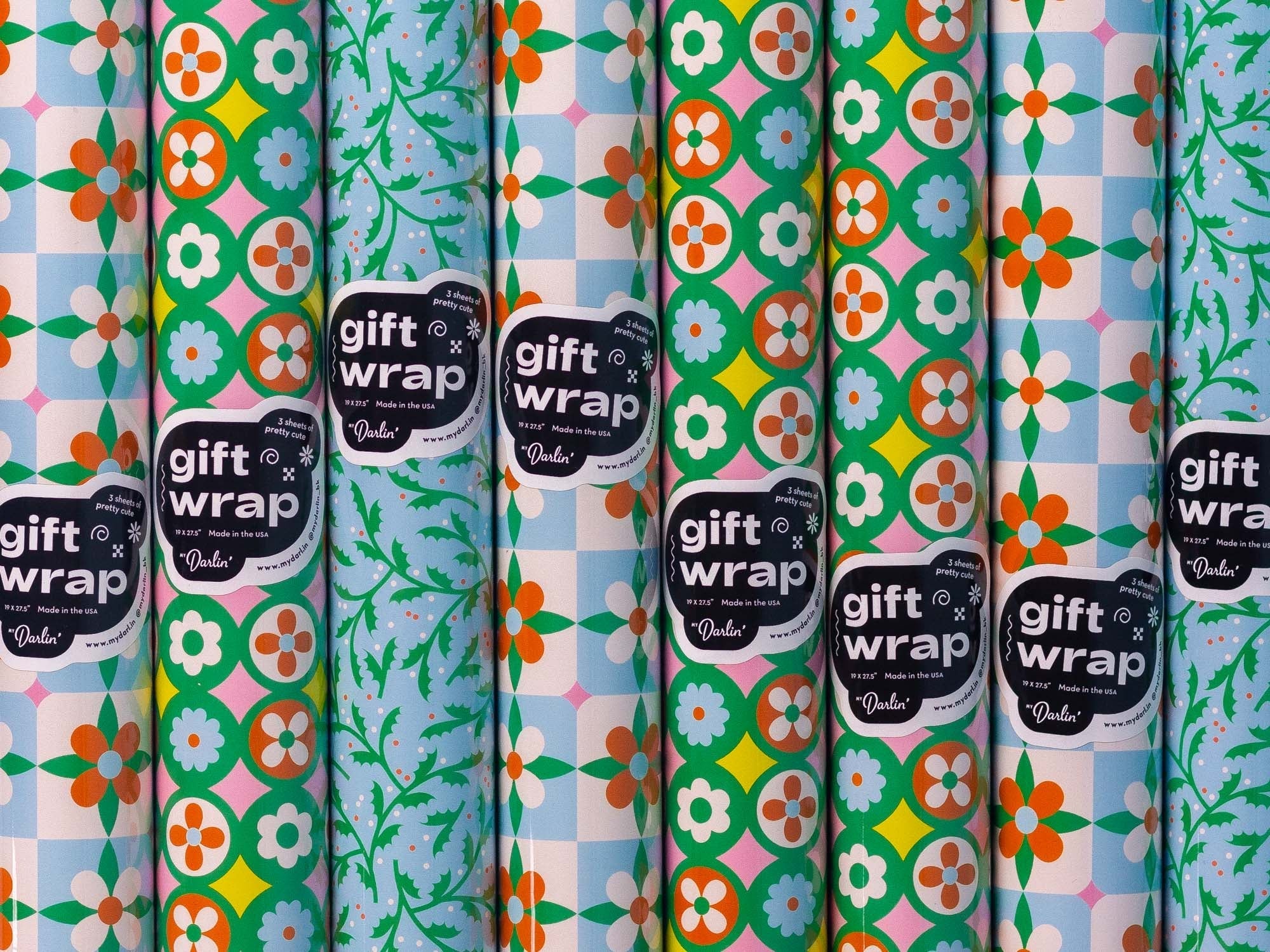 Rolls of retro floral holiday gift wrap by @mydarlin_bk Made in the USA