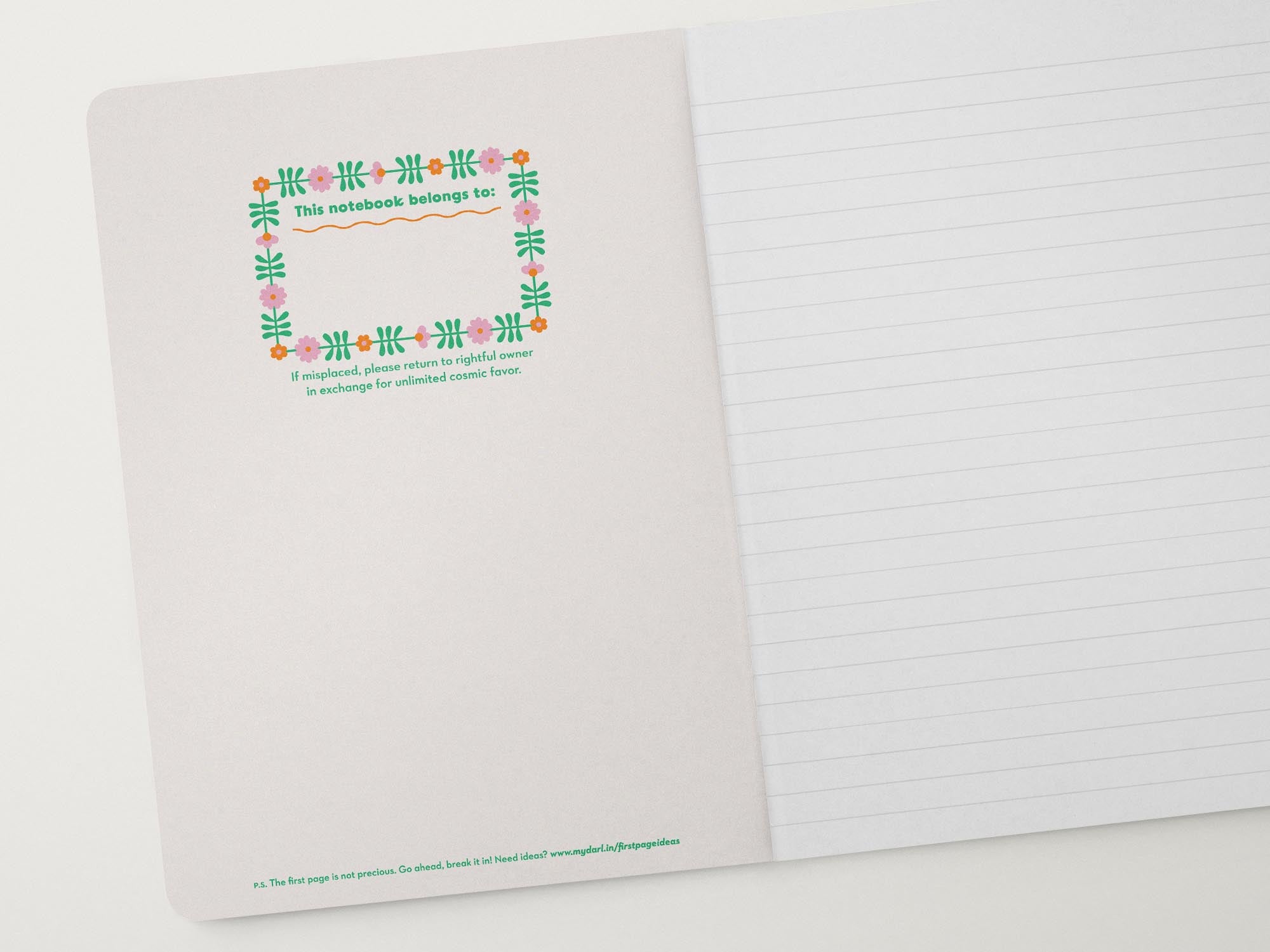 Lined journal with retro floral border around the nameplate area.