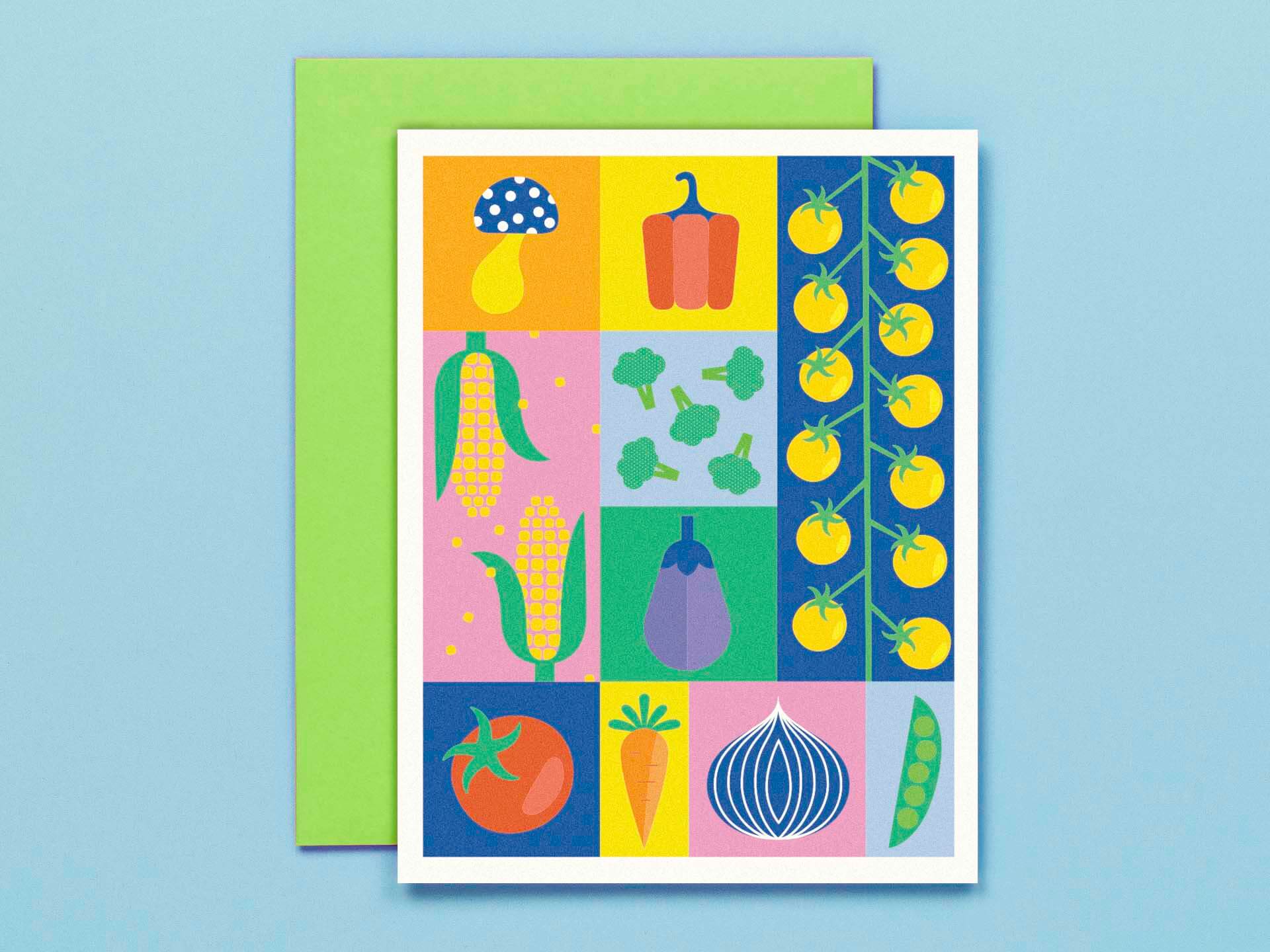 Veggie Block • Colorblock Vegetables Blank Card
