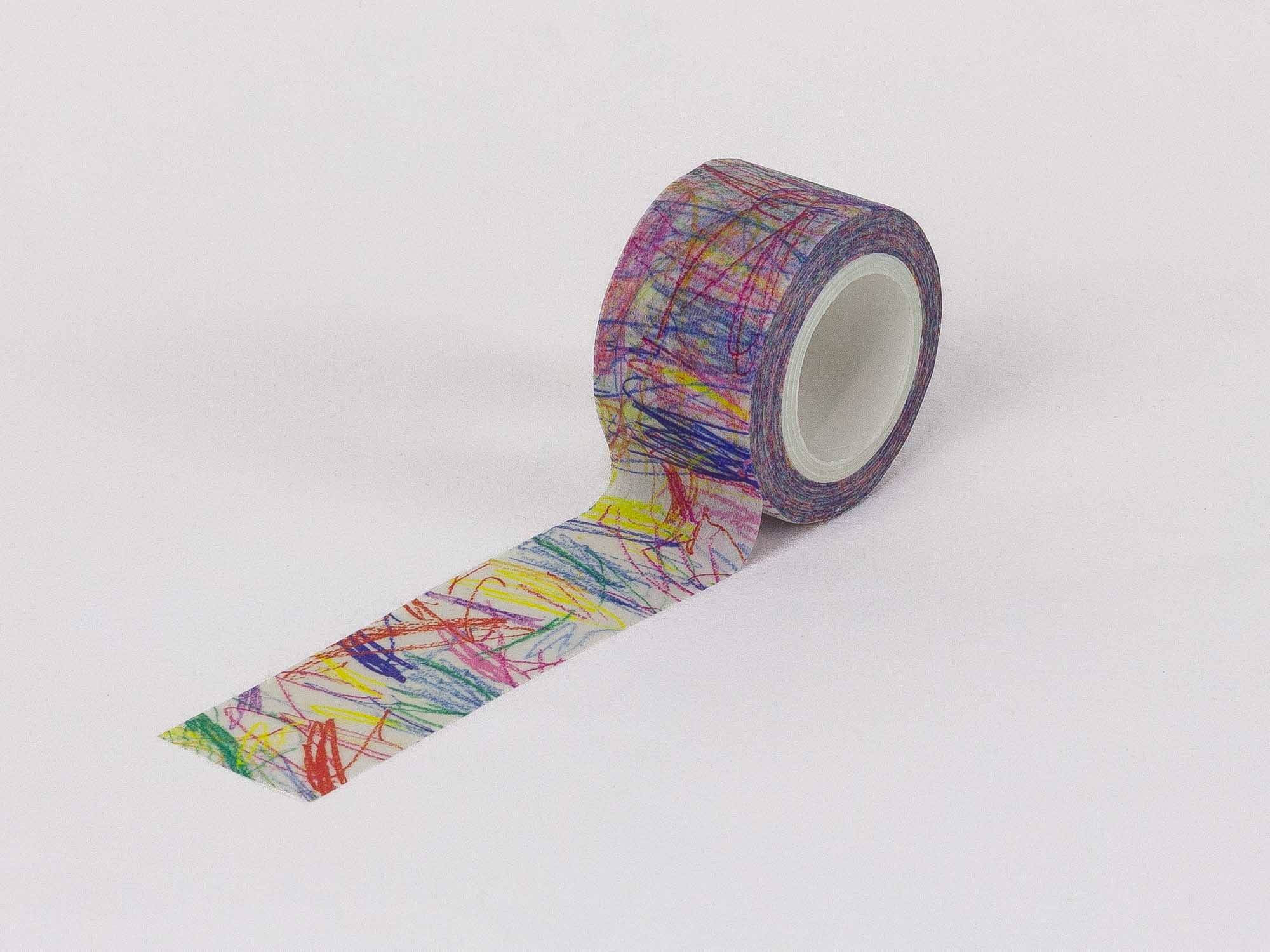 Colorful tape with kids scribble pattern on a white background