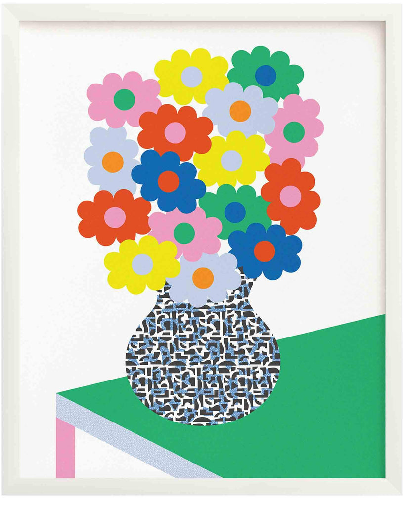 Flower Vase on a Colorblock Table Art Print