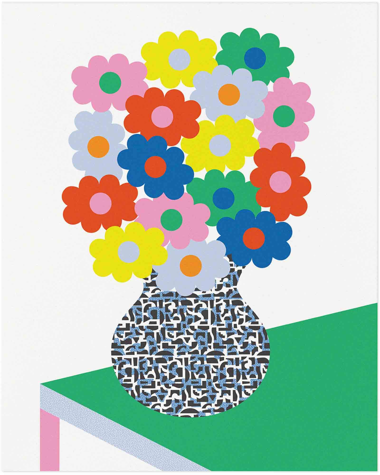 Flower Vase on a Colorblock Table Art Print