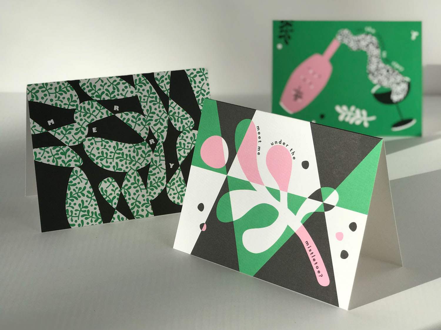 Pink and green retro, mid-century inspired Christmas and holiday cards by @mydarlin_bk
