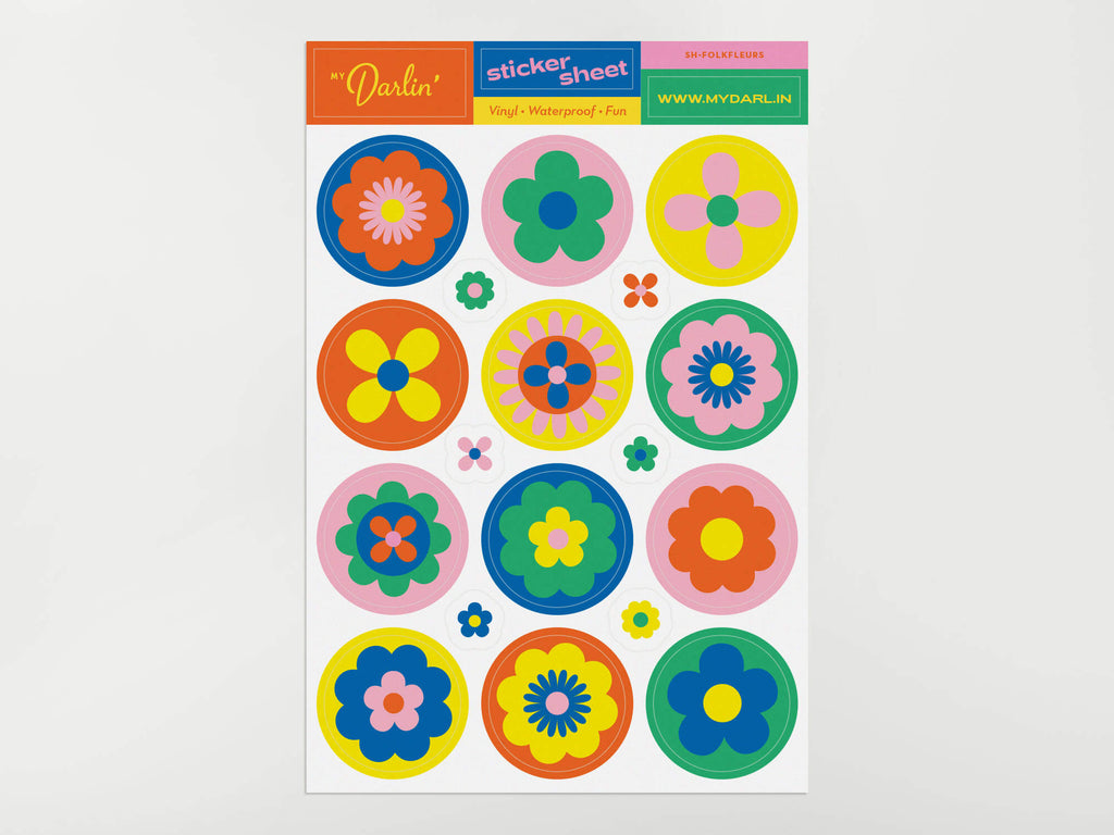 a sticker of colorful flowers on a white background