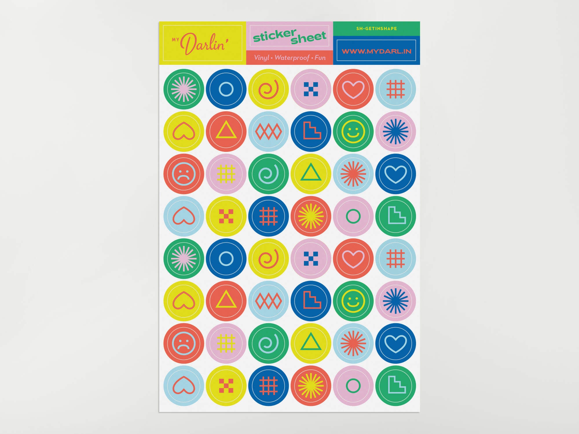 a sheet of stickers with different shapes and sizes