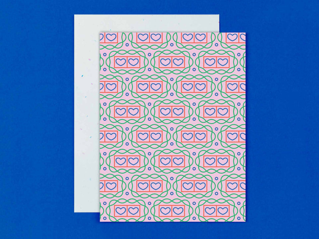 Double Heart Double Throb heart and geometric/decorative pattern love, Valentine's Day, or everyday blank card. Made in USA by @mydarlin_bk