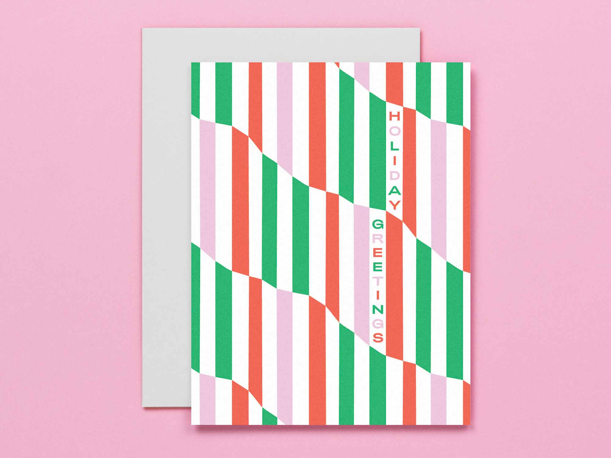 Hypnotic strips of holiday stripes. Mid-century and op art inspired inverted striped pattern holiday cards. Made in USA by @mydarlin_bk