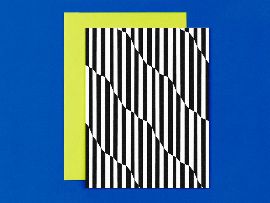Hypnotic op art inspired striped blank pattern cards in black and white, all occasions greeting card. Made in USA by @mydarlin_bk