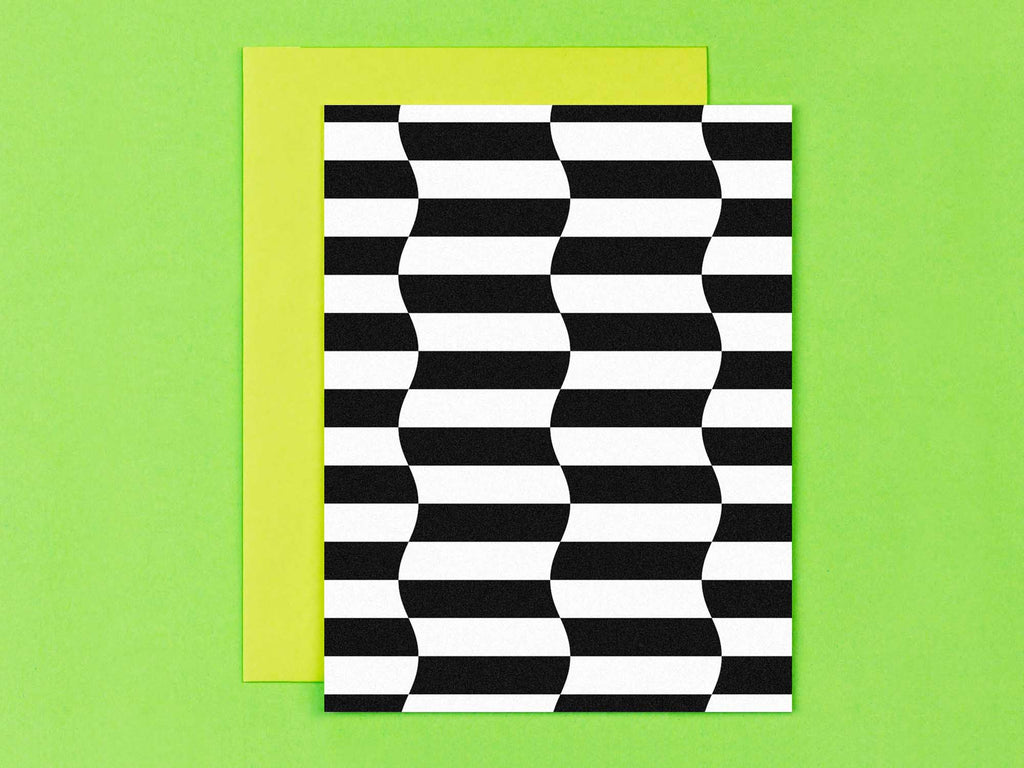 Wavy checker blank pattern cards in black and white, all occasions greeting card. Made in USA by @mydarlin_bk