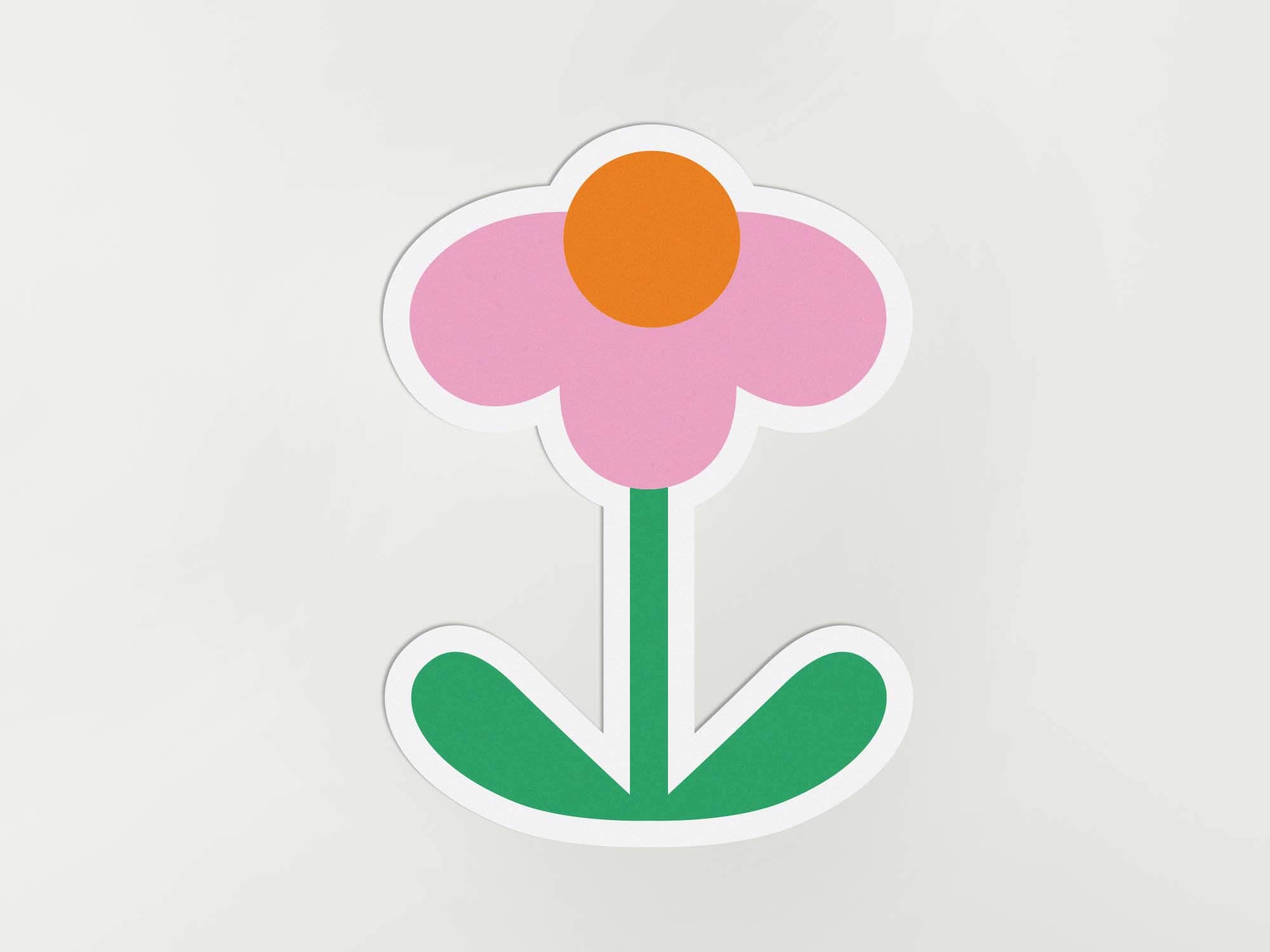 a sticker of a pink flower with an orange center