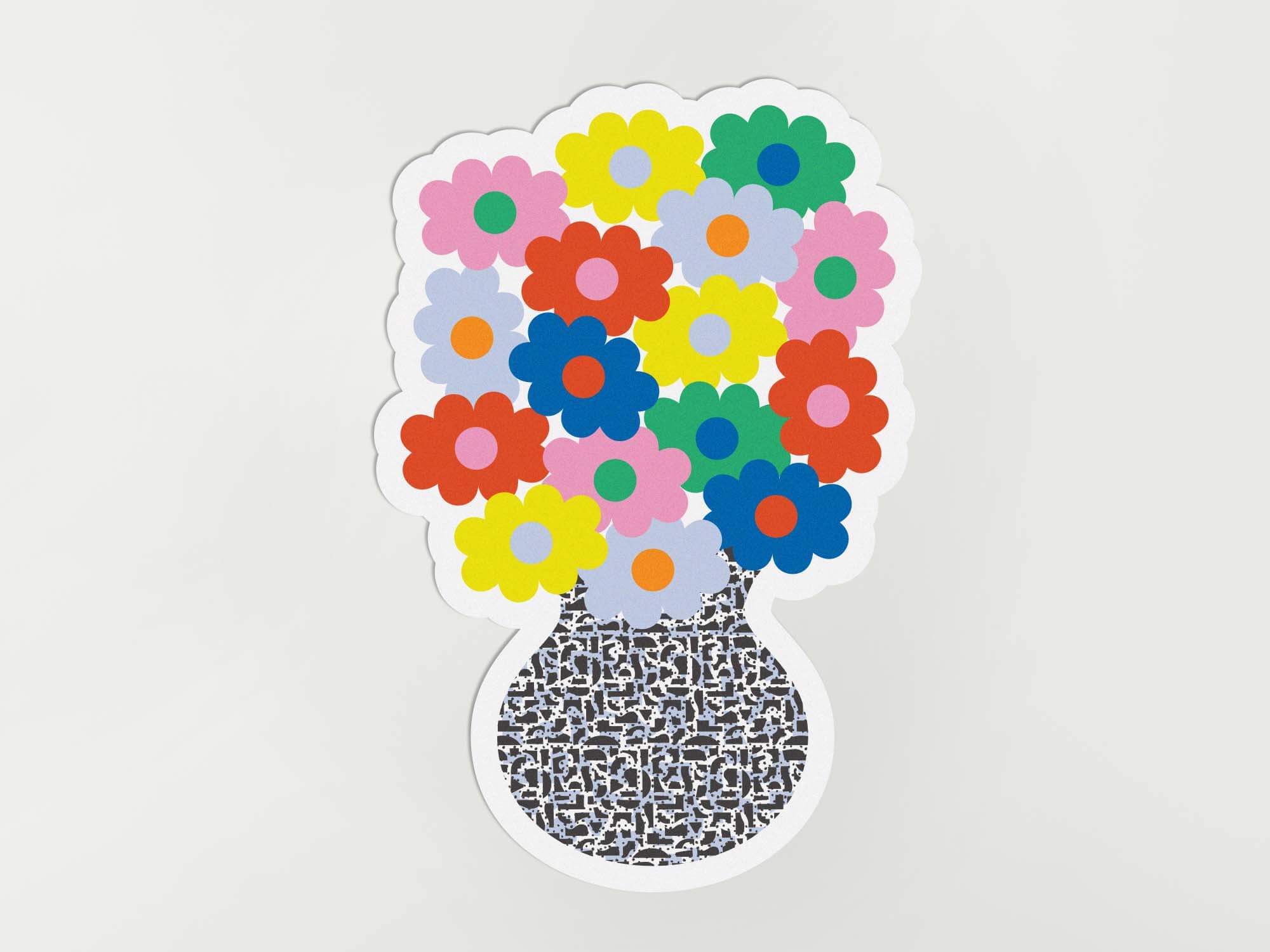 a sticker of a vase filled with colorful flowers