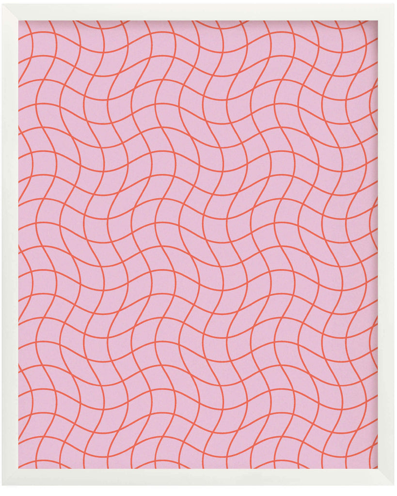 "La Grid En Rose" archival giclée art print in a wavy red and pink grid pattern that bends space and time. Made in USA by My Darlin' @mydarlin_bk