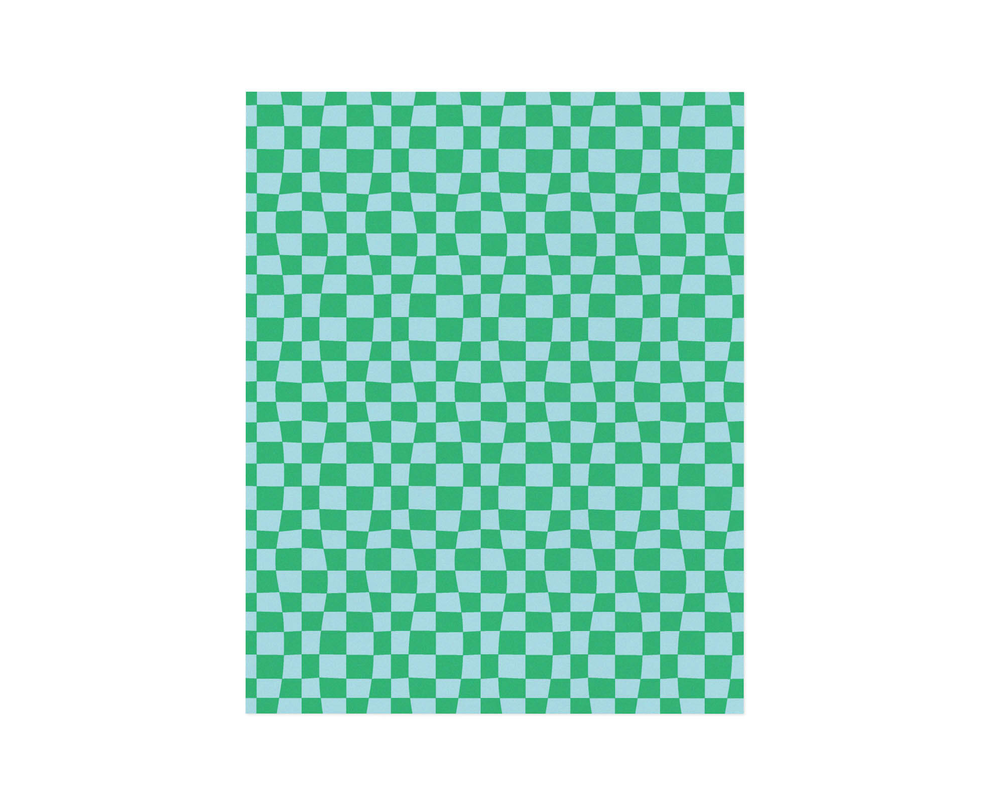 "Chunky Checker" archival giclée art print in a green and aqua wavy checkerboard pattern that bends space and time. Made in USA by My Darlin' @mydarlin_bk