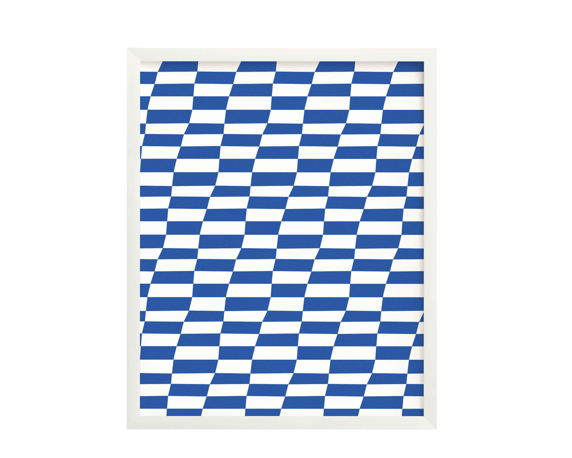 "Lean Ennui" archival giclée art print with blue and white leaning checks that bends space and time. Made in USA by My Darlin' @mydarlin_bk
