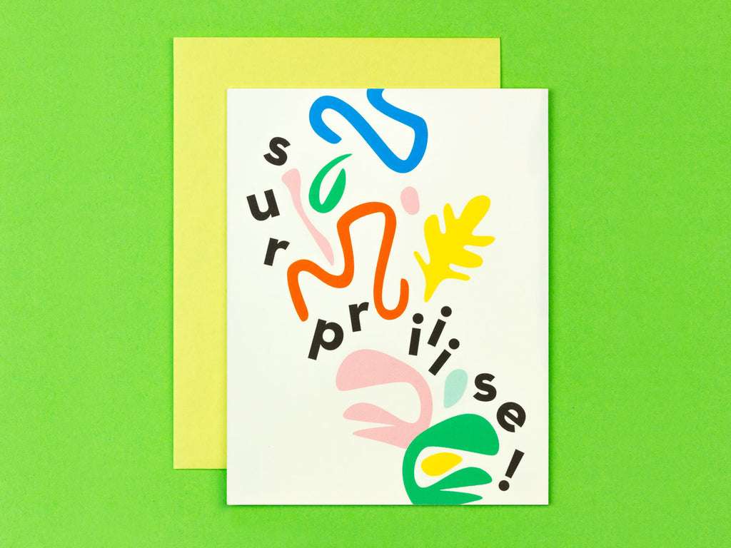 Abstract typographic surprise birthday party card. Made in USA by My Darlin' @mydarlin_bk