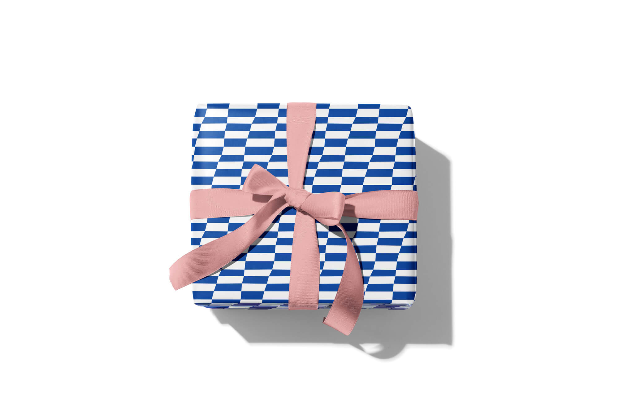 Lean Ennui blue and white leaning checkerboard pattern wrapping paper. Colorful, modern, gift wrapping sheets with fun prints and patterns by @mydarlin_bk. Made in USA.