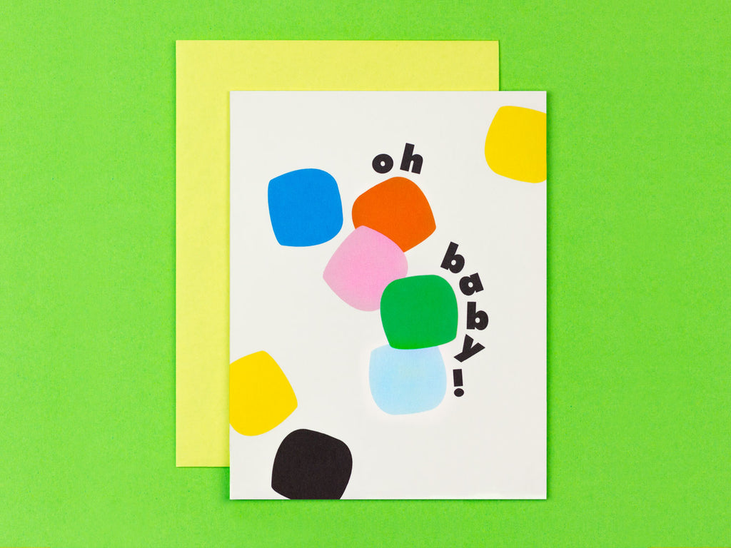 Oh Baby! New baby congrats card with colorful tumbling blocks by My Darlin' @mydarlin_bk