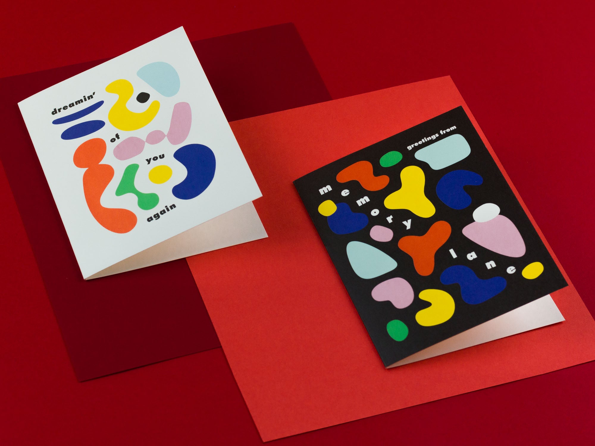 Dreamin' of You love card and Greetings From Memory Lane thinking of you card with colorful abstract shapes by @mydarlin_bk