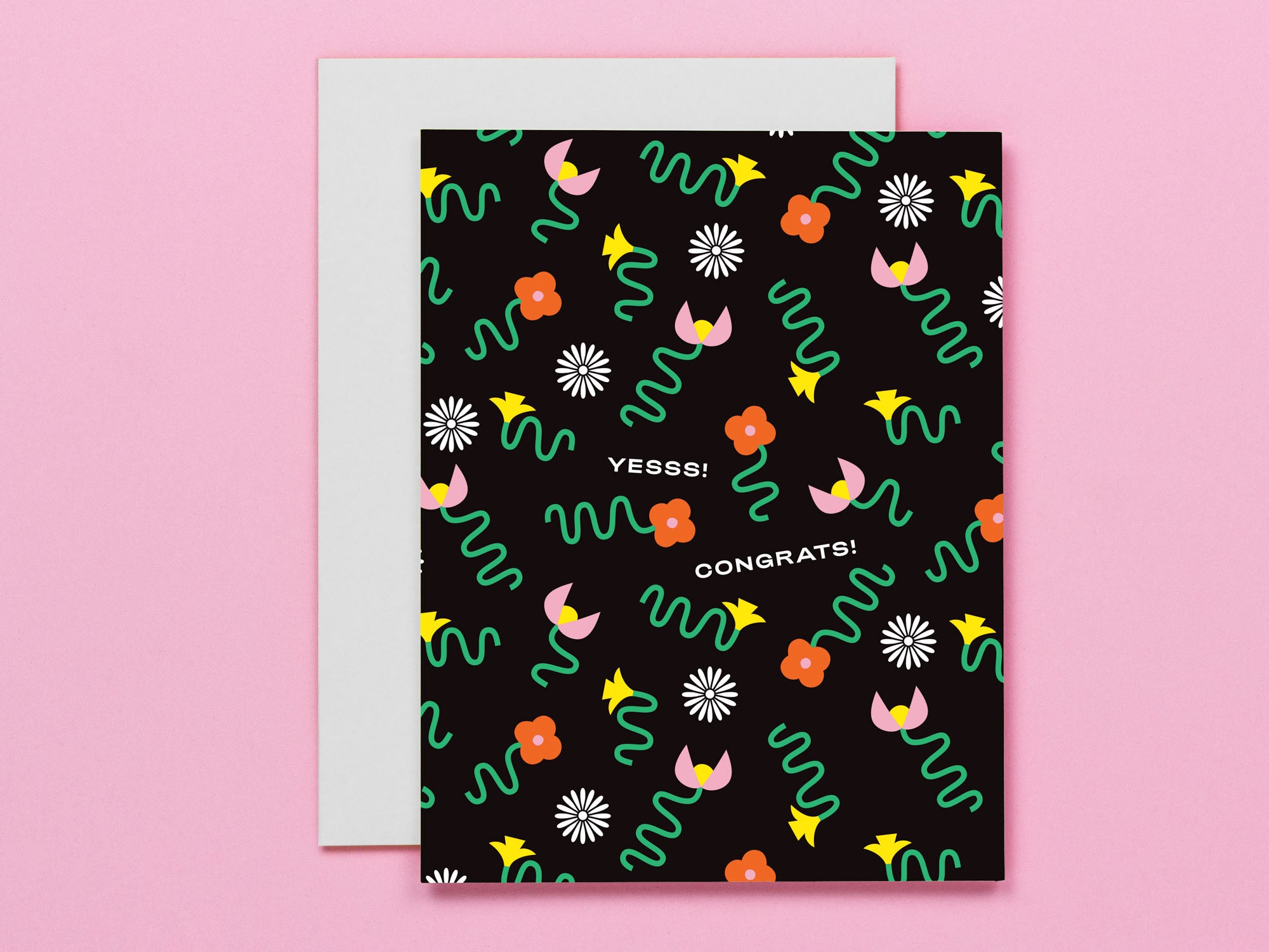 Yesss! Congrats! congratulations card with squiggle-infused florals. Made in USA by My Darlin' @mydarlin_bk