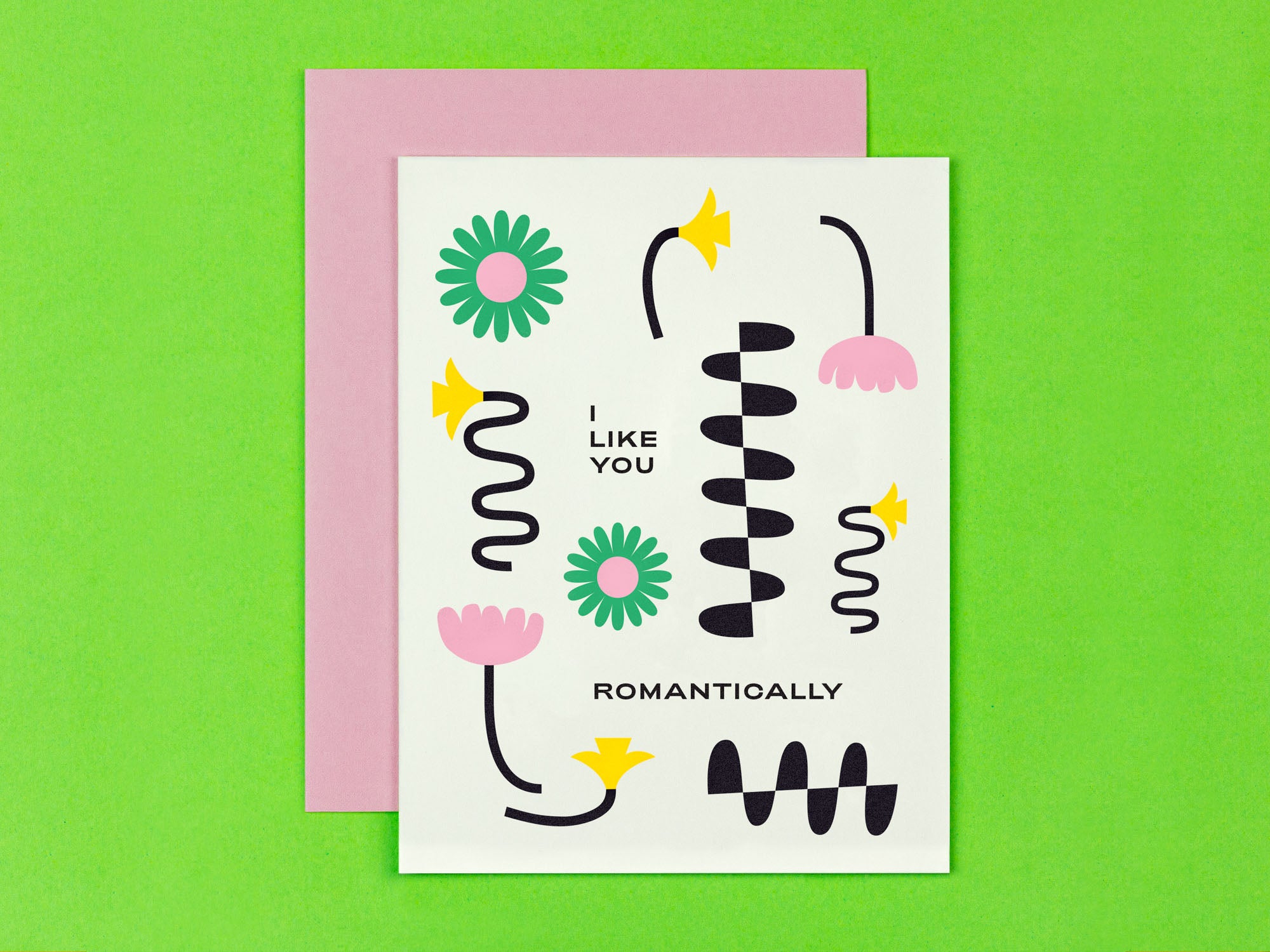 I Like You Romantically love card or anniversary card with squiggle-infused florals. Made in USA by My Darlin' @mydarlin_bk