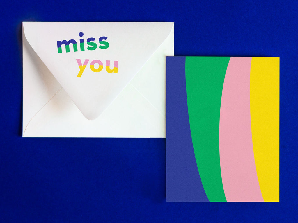Miss You Notevelope, fun miss you card or thinking of you card. Blank pattern card with printed envelope • Notevelopes: The Note is on the Envelope by @mydarlin_bk