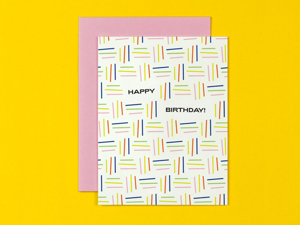 Happy Birthday card with colorful abstract line pattern. Made in USA by My Darlin' @mydarlin_bk