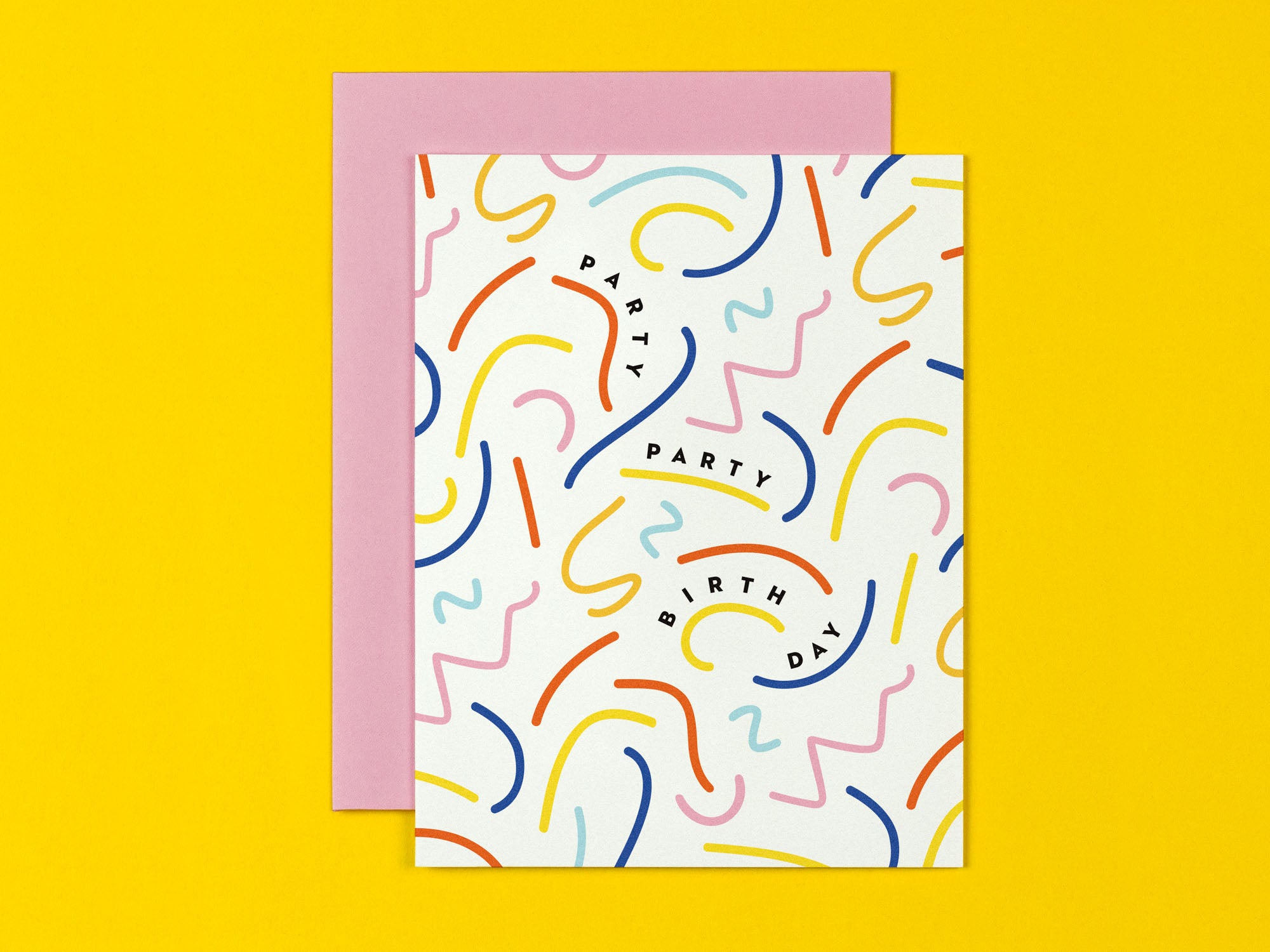 Squiggle Party Birthday Card by My Darlin' that reads Party Party Birth Day • @mydarlin_bk