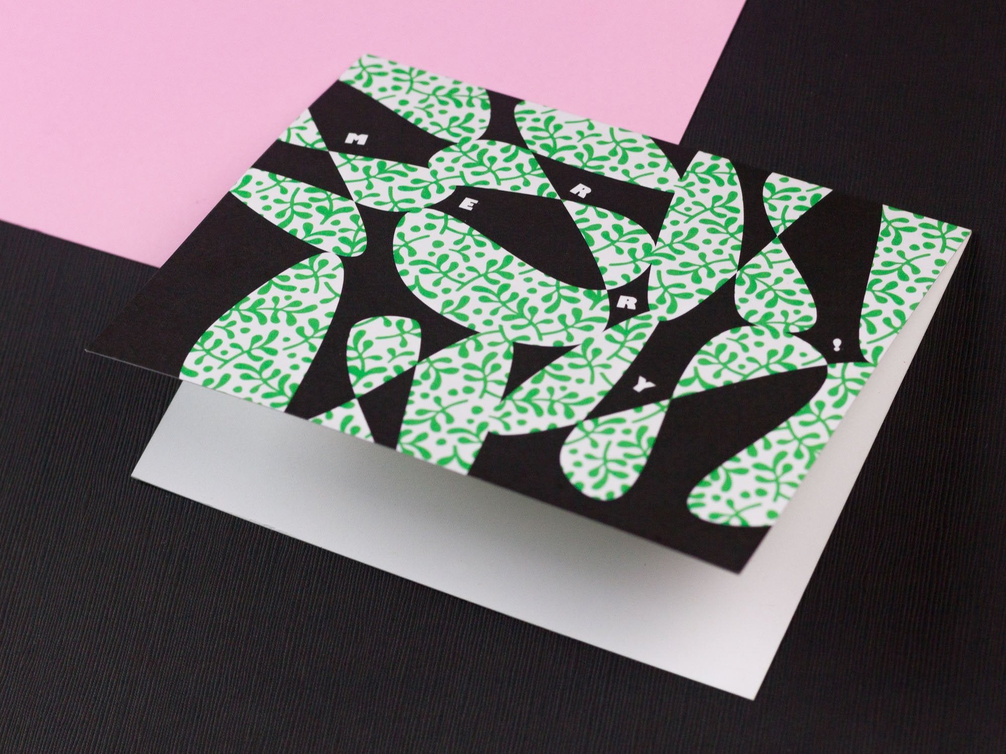 Merry abstract vines pattern mistletoe Christmas holiday card. Designed by @mydarlin_bk