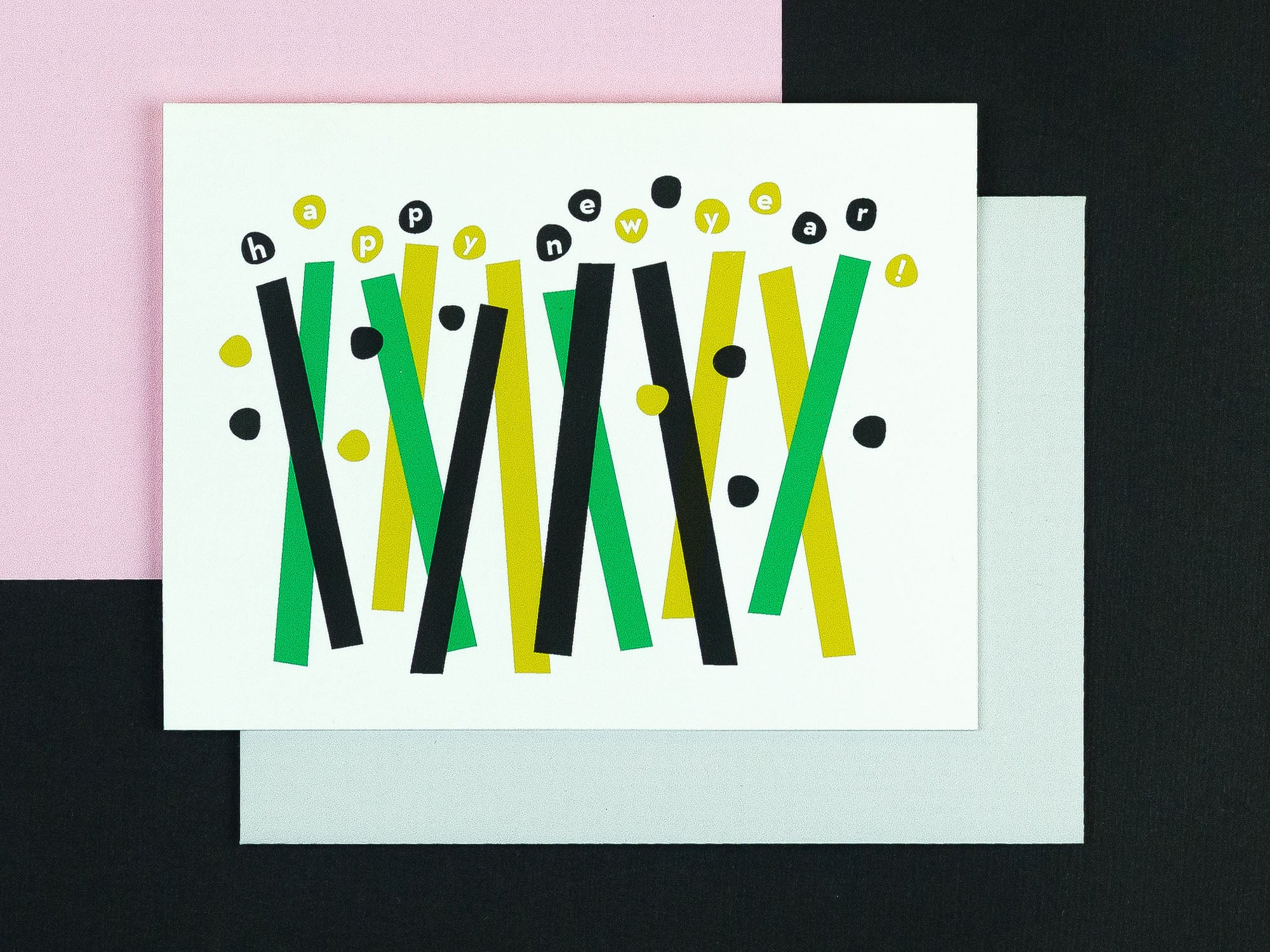 Mid-century inspired abstract confetti Happy New Year Card. Made in USA by My Darlin' @mydarlin_bk