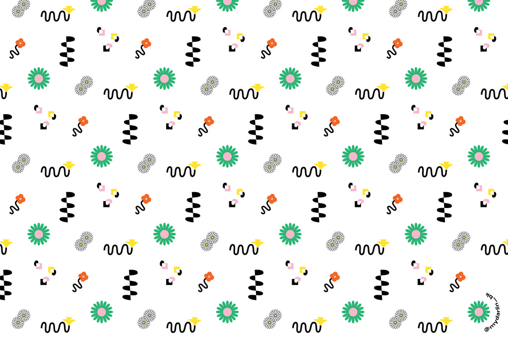 "Les Fleurs" squiggle-infused floral pattern free downloadable device wallpaper by @mydarlin_bk